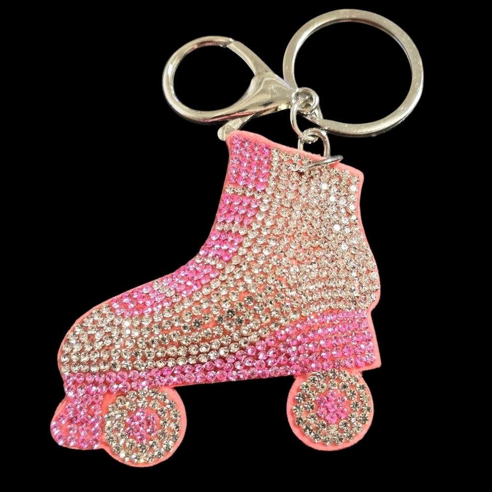 Pink Rhinestone Roller Skate Bag Charm Keychain